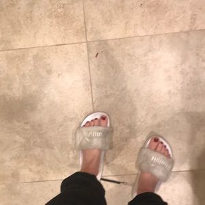 White Fenty Puma Slides